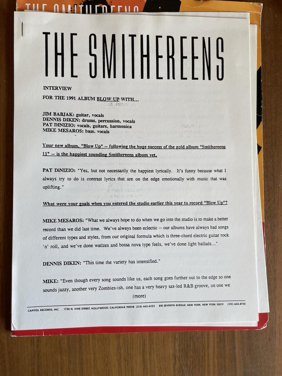 The Smithereens Band Signed Autographed Publicity Packet Diken Mesaros DiNizio - Image 11