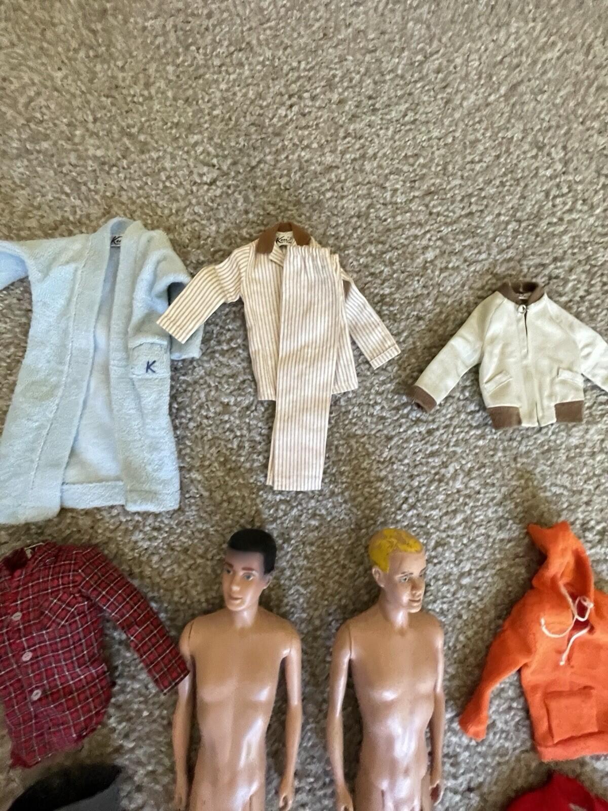 Vintage Barbie Doll Vintage Ken Dolls Lot Brunette Flocked Hair 1960's Clothes - Image 3