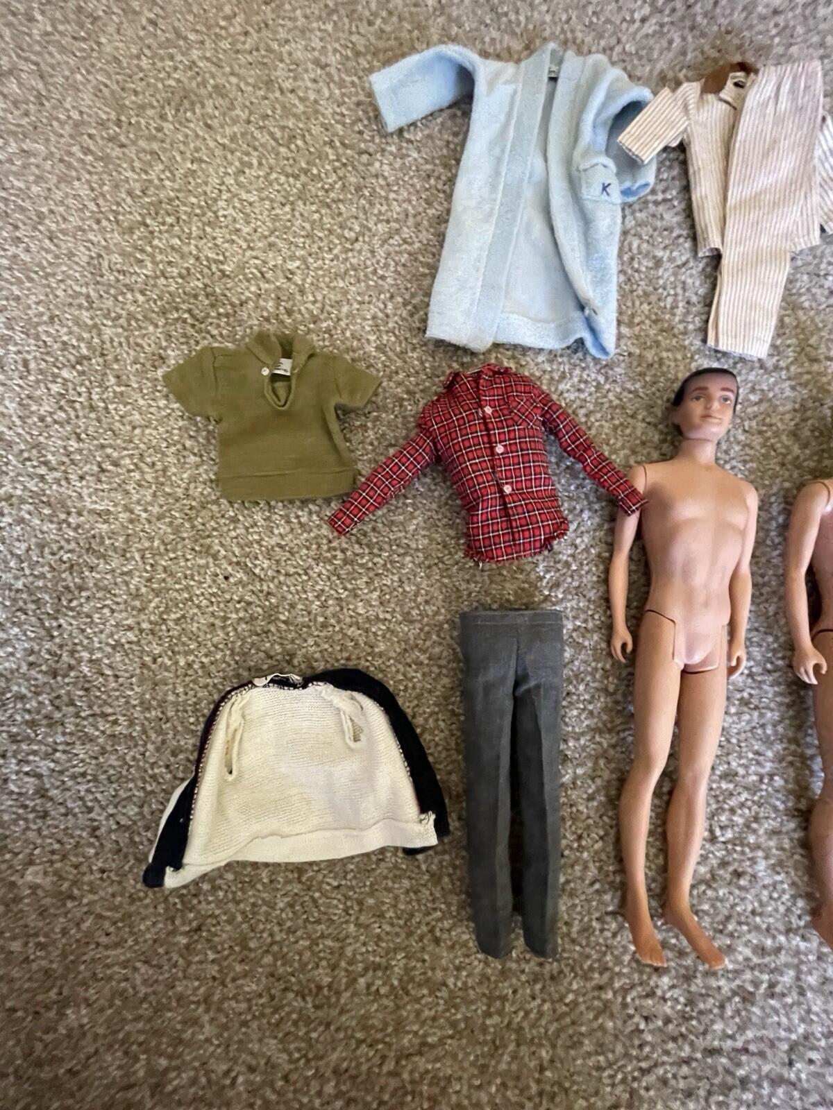 Vintage Barbie Doll Vintage Ken Dolls Lot Brunette Flocked Hair 1960's Clothes - Image 5