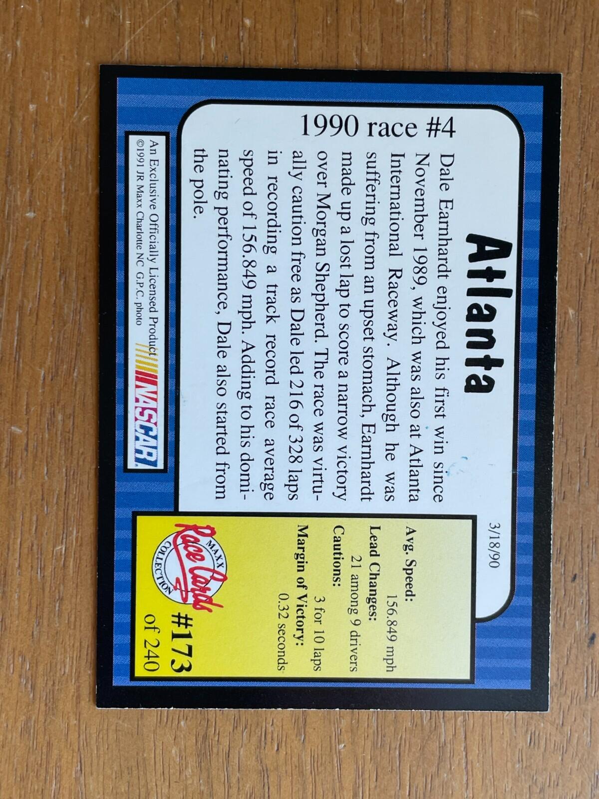 Dale Earnhardt #3 NASCAR Racing Signed Card MAXX 1990 Race #4 Card #173 Auto - Image 3