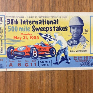 Indianapolis 38th Annual 500 Miles Sweepstakes Ticket Stub May 31 1954 Vintage