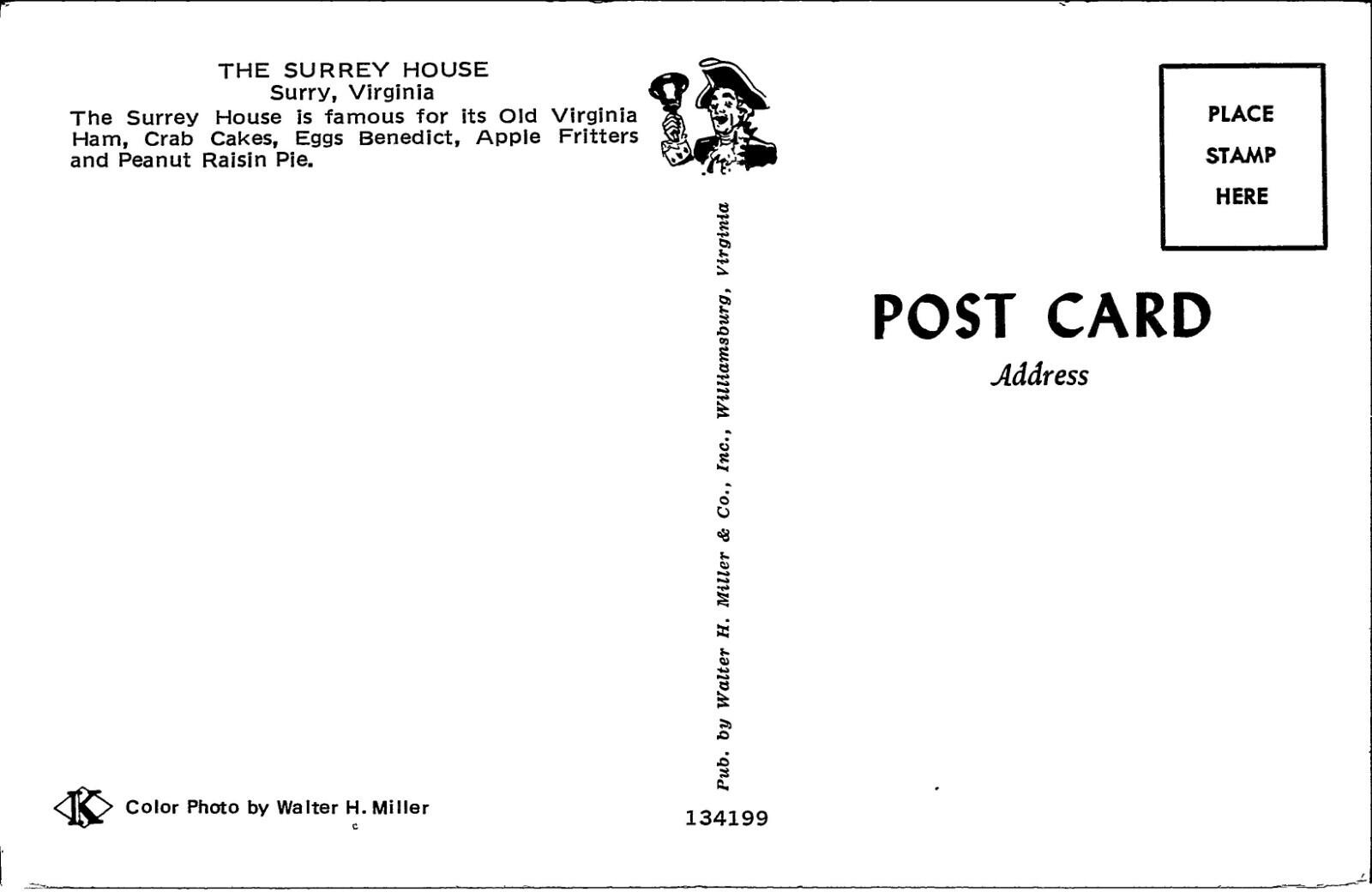 The Surrey House Surry Virginia Postcard Unposted - Image 2
