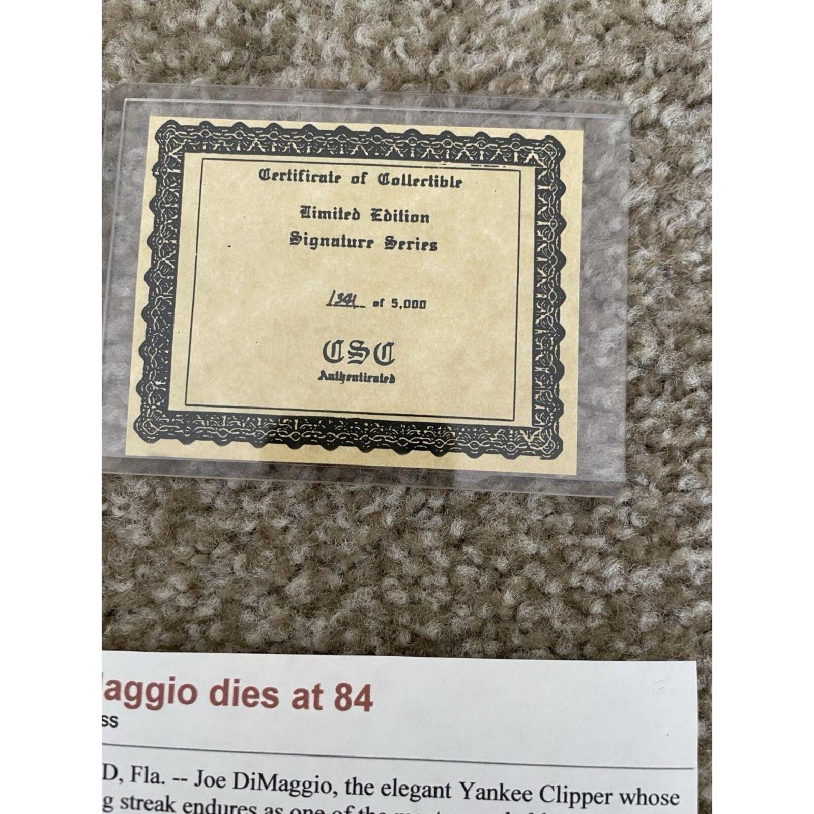 Joe Dimaggio Autographed Photo With Certificate Of Authenticity Numbered - Image 5