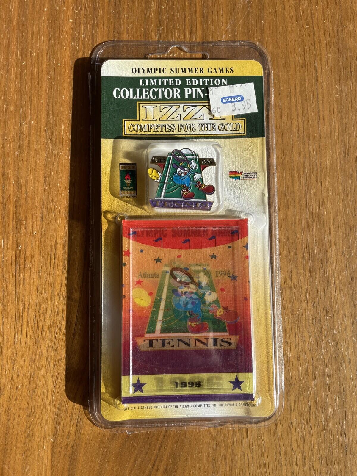 1996 Atlanta Olympic Summer Games Izzy Competes For The Gold Tennis Pin & Card