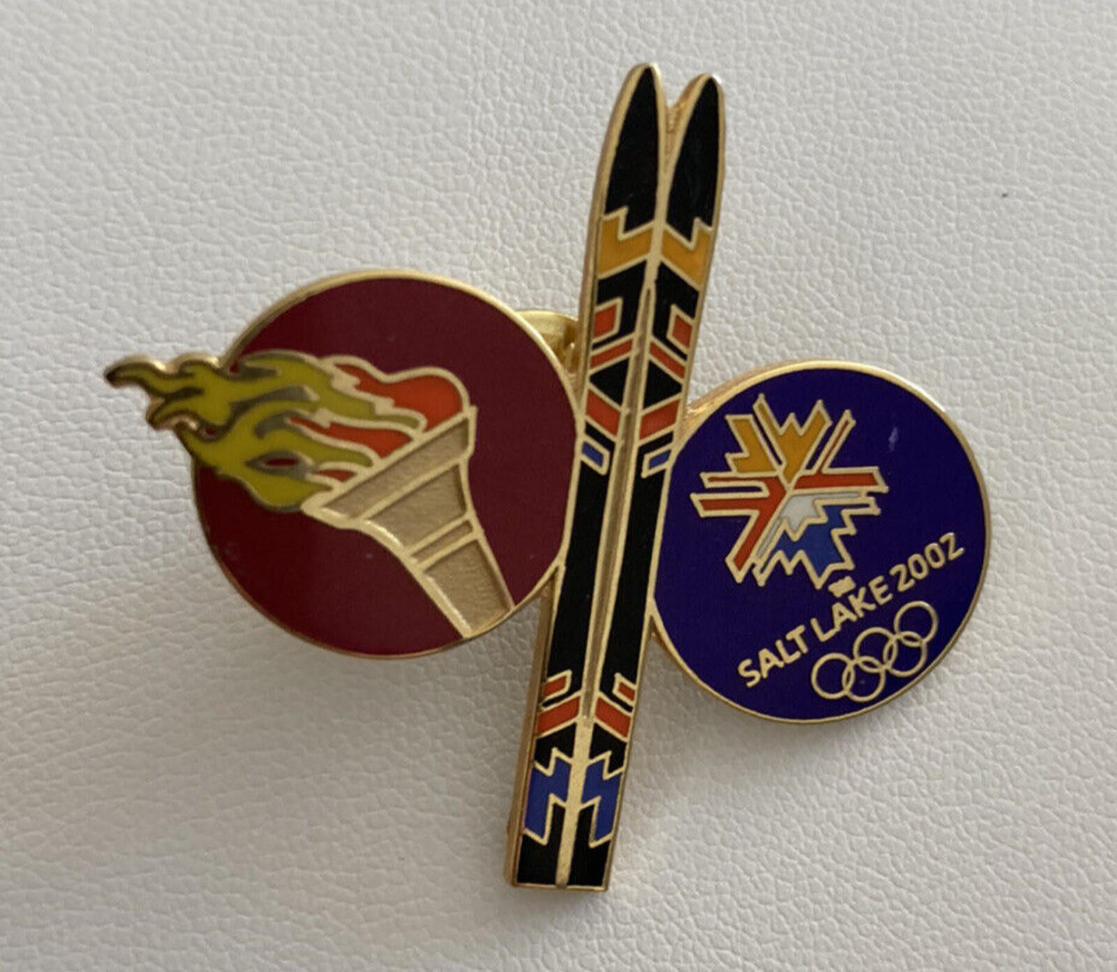 2002 Salt Lake City Utah Olympics Torch Skis Pin