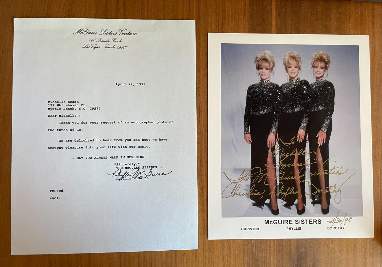 McGuire Sisters Photo Country Music Band Autographed 8x10 Photo Signed Photo - Image 3