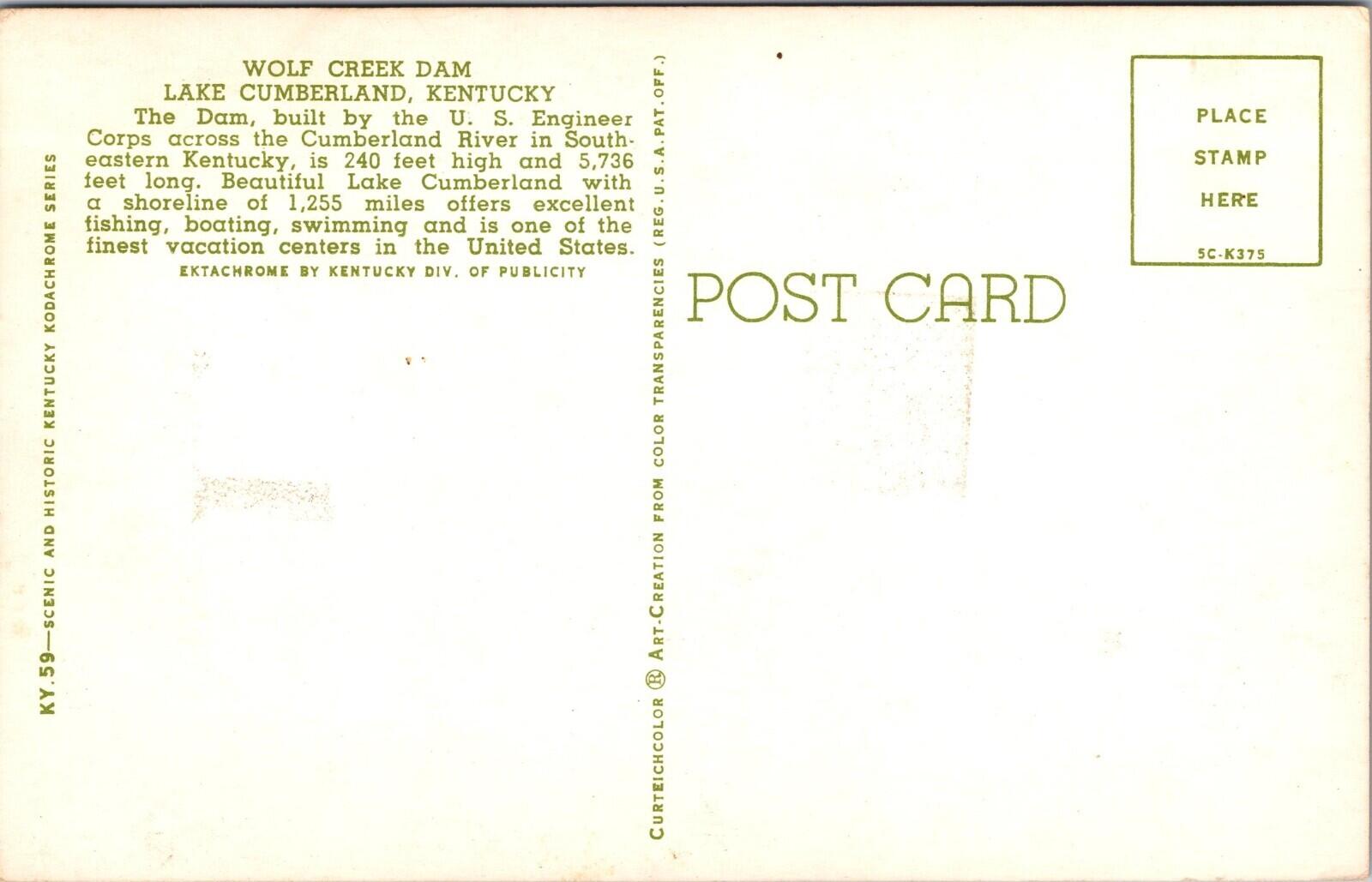 Wolf Creek Dam Lake Cumberland Kentucky Postcard - Image 2