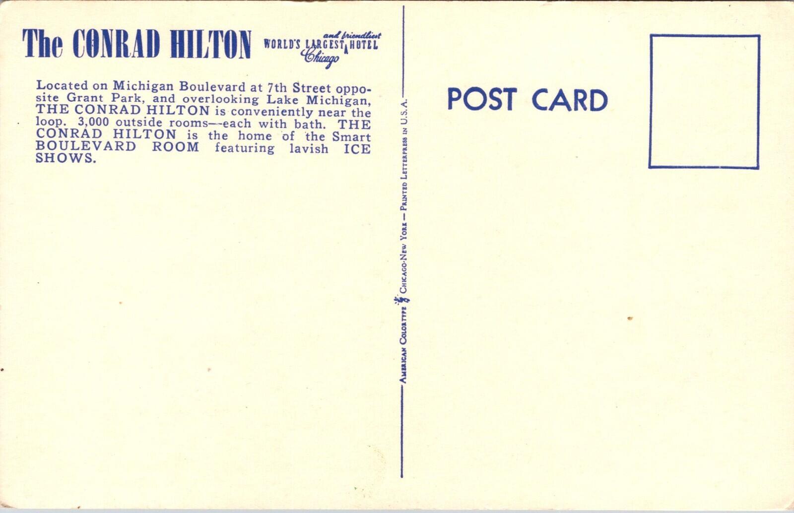The Conrad Hilton Hotel Chicago Postcard Unposted - Image 2