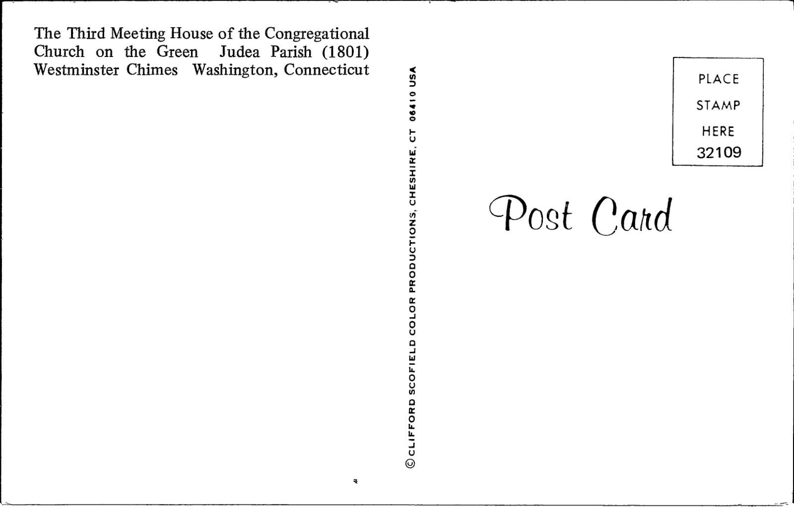 Third Meeting House Of Congregational Church Washington Connecticut Postcard - Image 2