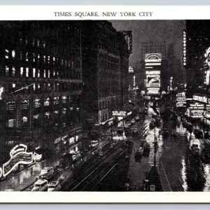 Times Square New York City Postcard Paramount Sign Chevrolet Sign Hotel Claridge