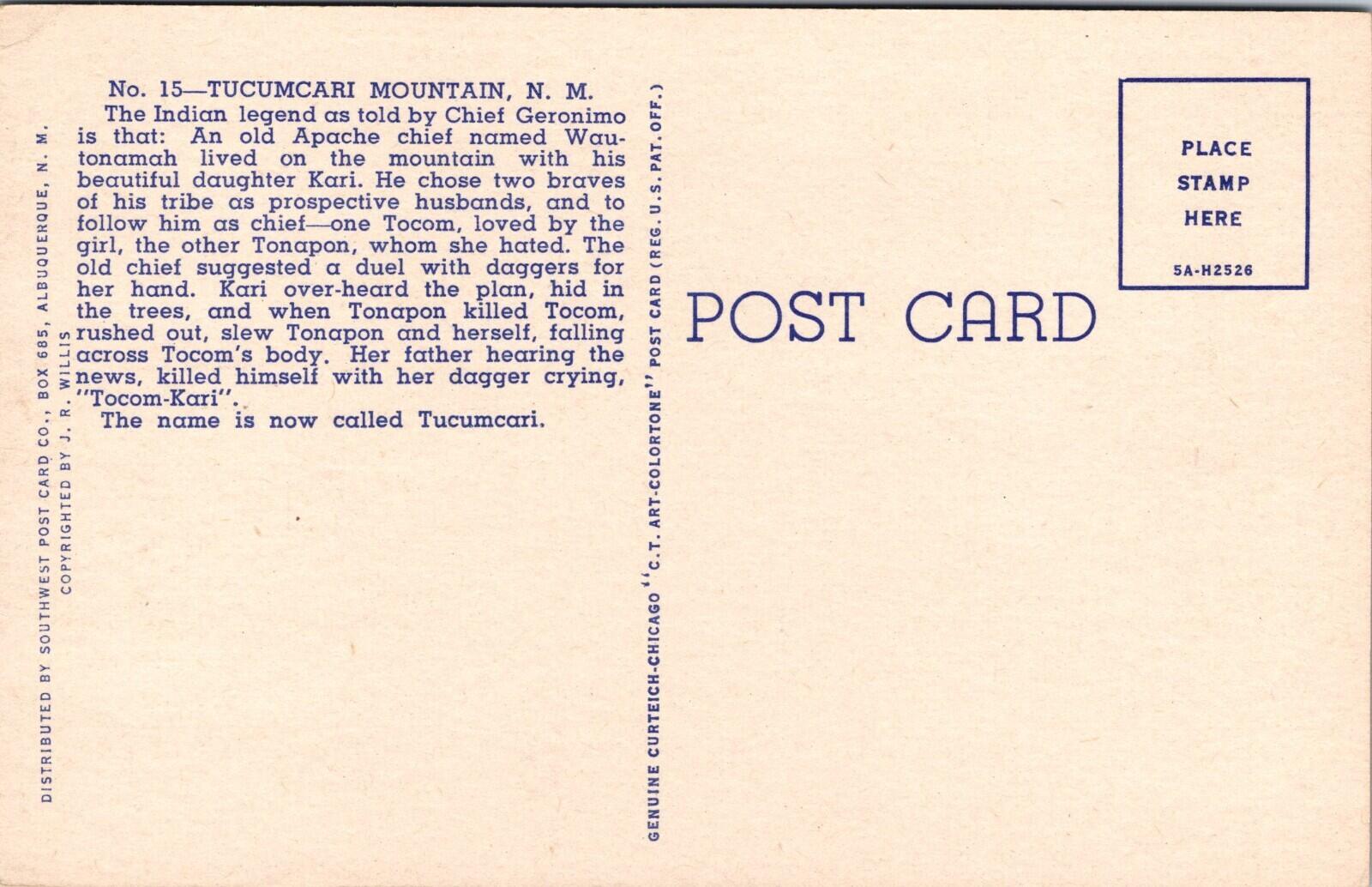 Tucumcari Mountain New Mexico Postcard Unposted - Image 2