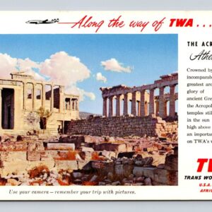 TWA Trans World Airlines Postcard The Acropolis Athens Greece