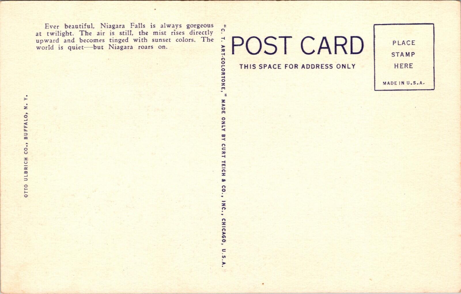 Twilight Over American And Horseshoe Falls Niagara Falls New York Postcard - Image 2