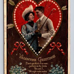 Valentine Greetings Couple In Heart Postcard Raphael Tuck & Sons