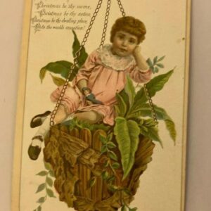 Merry Christmas Little Girl In Plant Basket F. B. Gerhard Trade Card