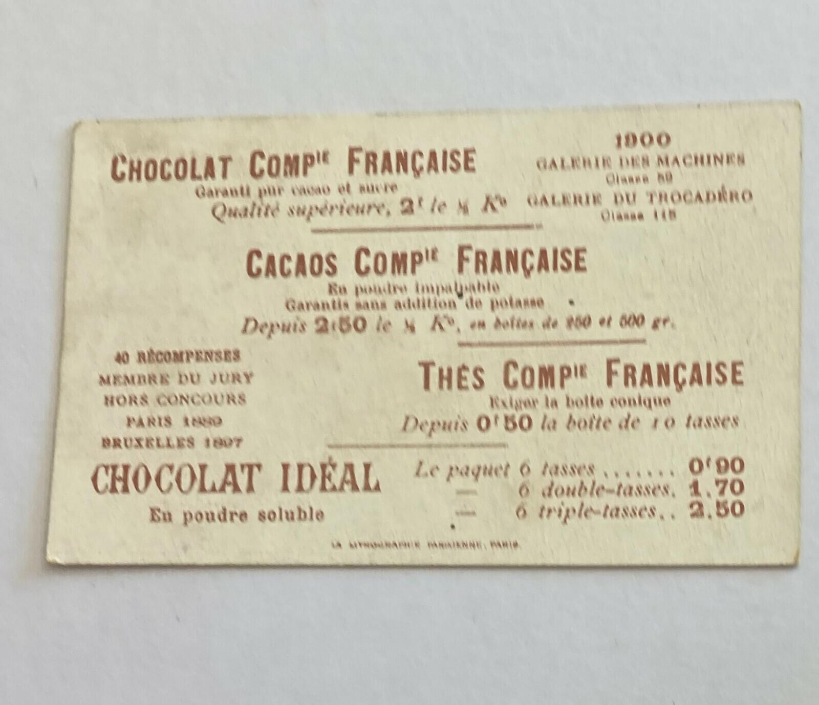 Exposition Universelle De 1900 Chocolat Comp Francaise French Trade Card - Image 2