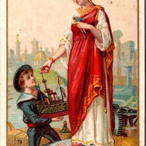 Lady Standing Map With Little Boy Manufacture De Chicoree French Trade Card