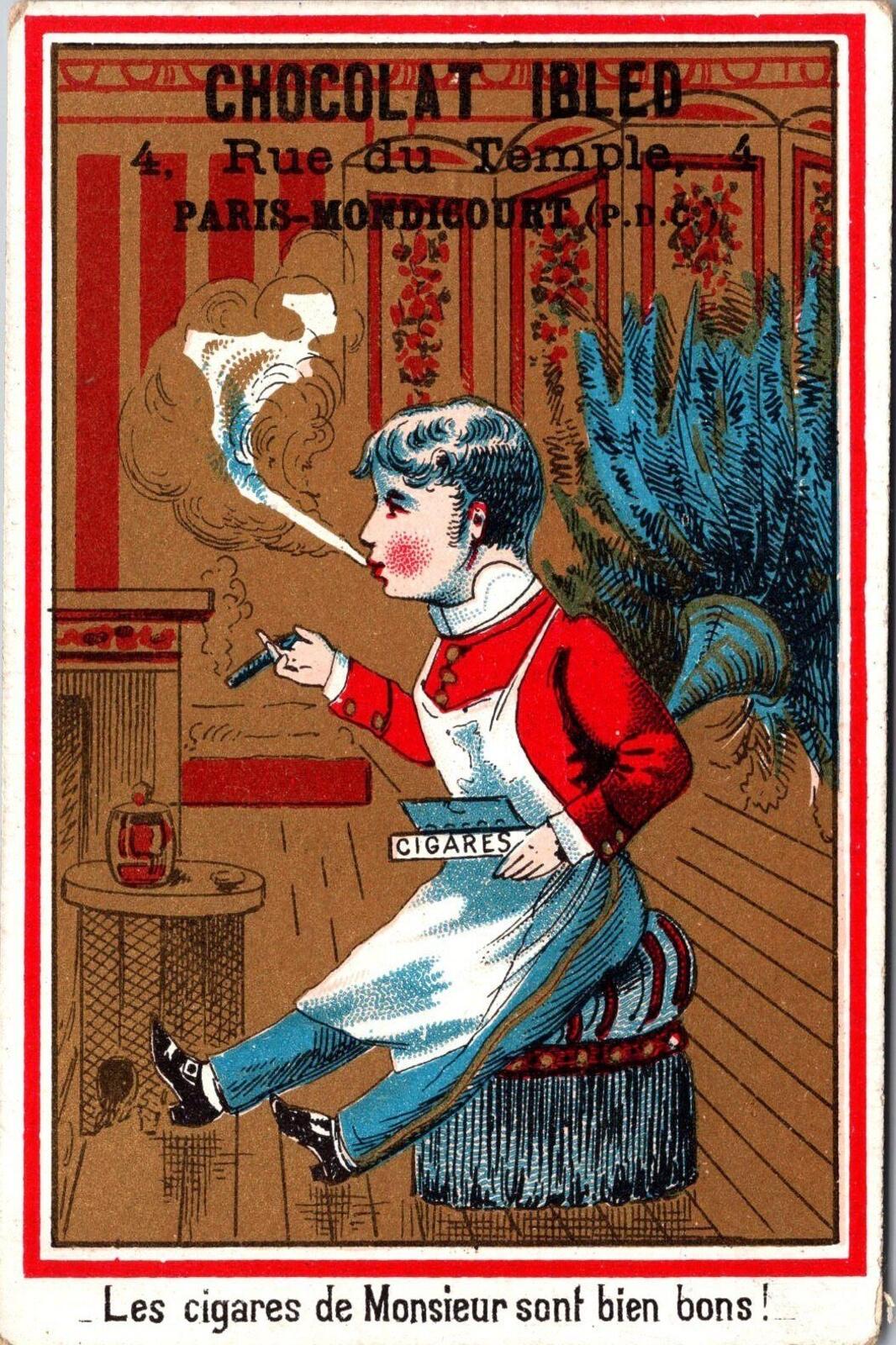 Chocolat Ibled Man Smoking Cigar French Trade Card
