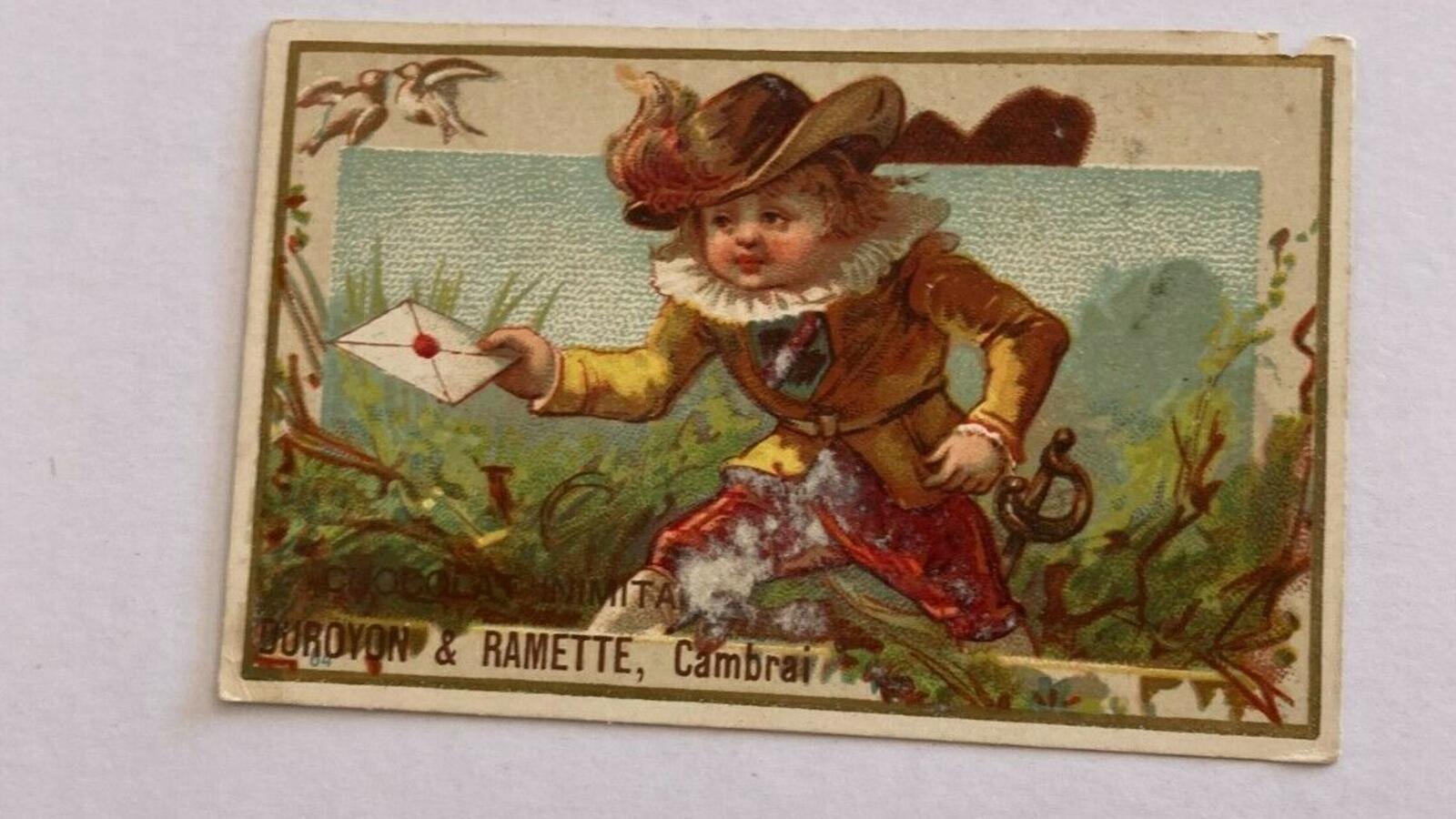 Chocolat Inimitable Little Boy Sword Fighter W/ Letter French Trade Card