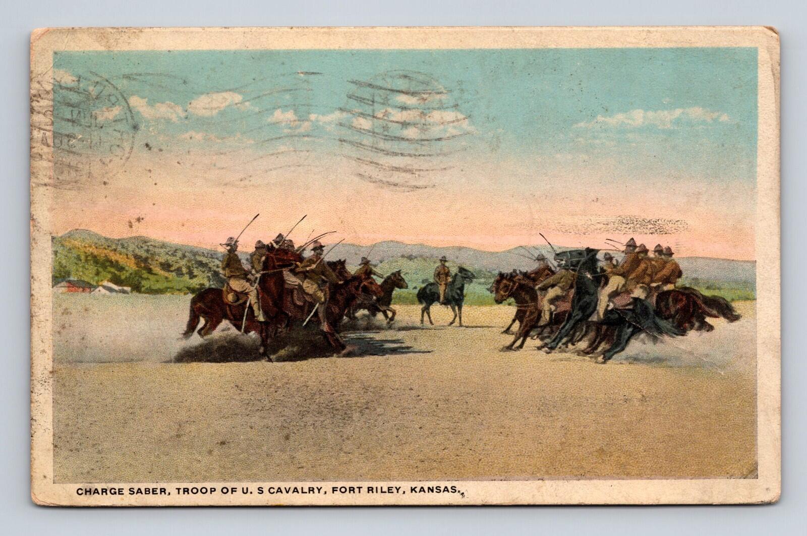 Charge Saber Troop Of U.S. Calvary Fort Riley Kansas Postcard
