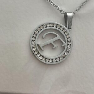 Initial F Pendant Necklace Silver Tone Rhinestone Necklace