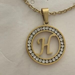 Initial H Pendant Necklace Gold Tone Rhinestone Necklace