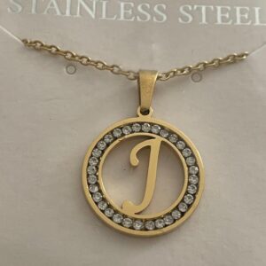 Initial J Pendant Gold Tone Rhinestone Necklace