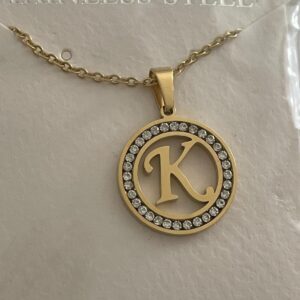 Initial K Pendant Gold Tone Rhinestone Necklace
