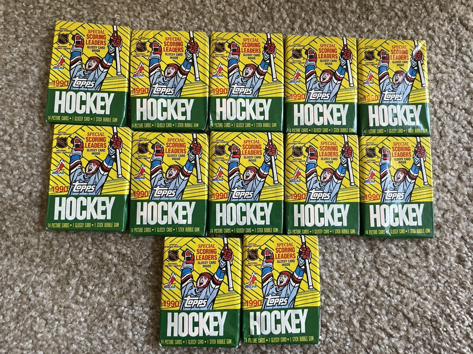 1990 Topps Hockey Cards Sealed Wax Packs Lot Of 12 NHL Cards