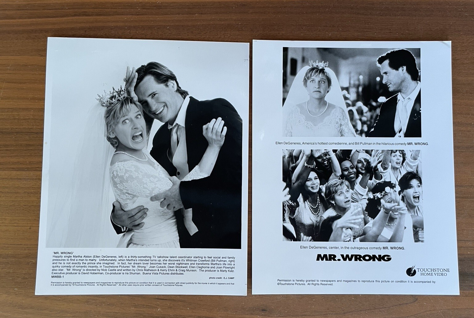 Mr. Wrong Movie Photo Lot Of 2 Ellen Degeneres Photo Bill Pullman Photo 8 x 10