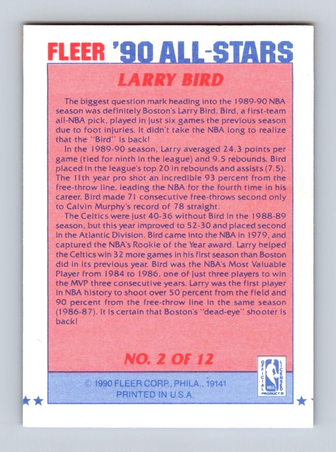 1990-91 Fleer #2 Larry Bird All-Stars Basketball Card - Image 2