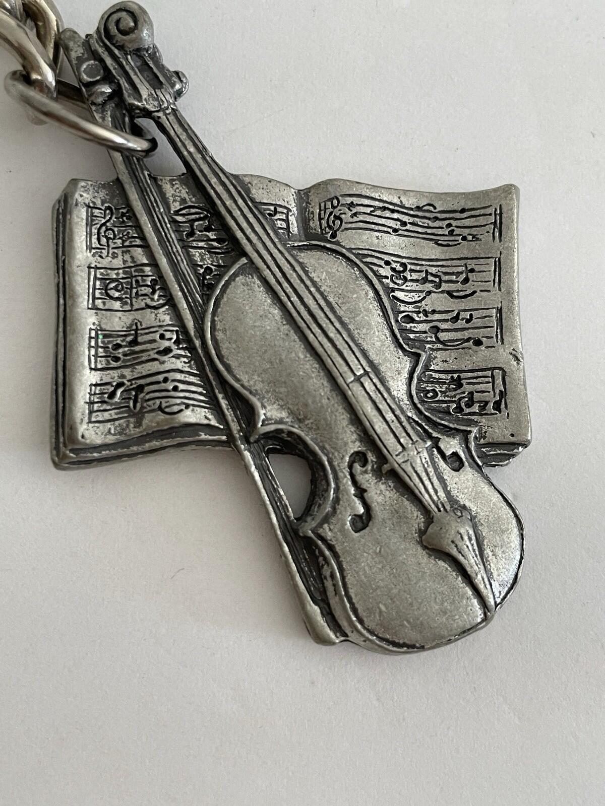 Violin And Musical Notes Keychain Key Chain Seagull Pewter